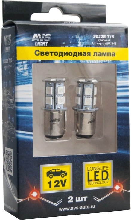 

Светодиодная лампа AVS T15 S022 красный, 2шт