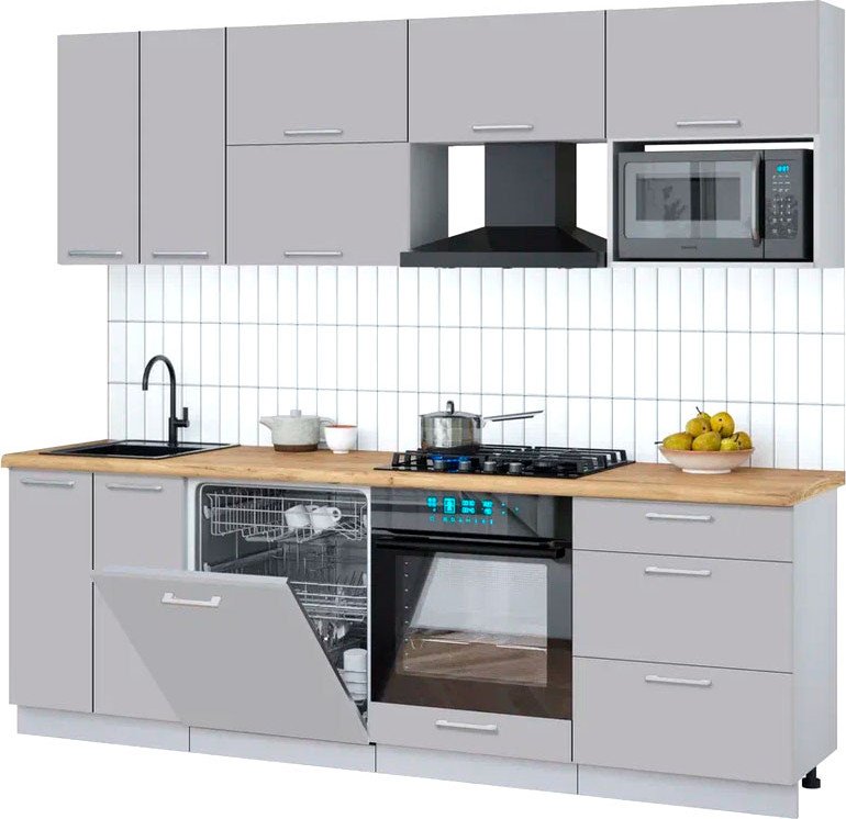 

Готовая кухня Интерлиния Мила Gloss 2.4-ПМ2 (грей/грей/дуб бунратти)