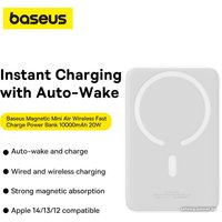 Внешний аккумулятор Baseus Magnetic Mini Air Wireless Fast Charge Power Bank 20W 10000mAh (белый) + брендированный брелок Baseus