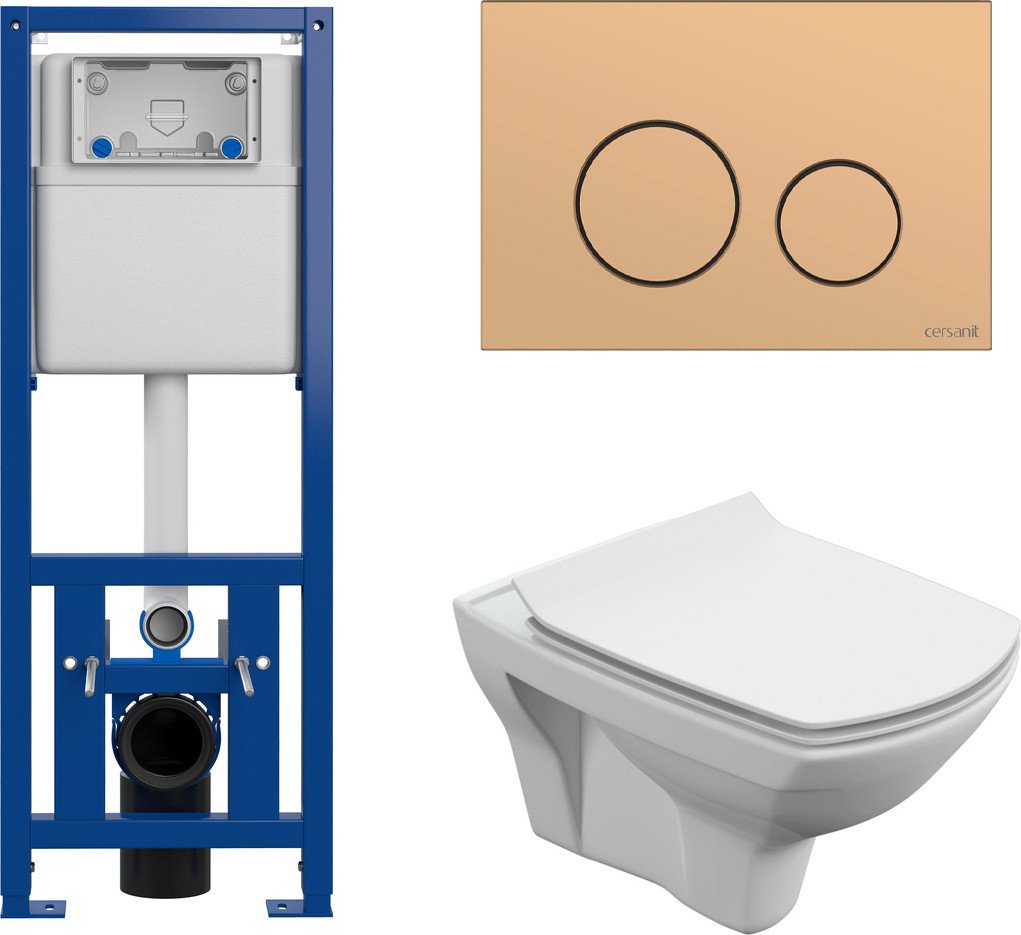 

Унитаз подвесной Cersanit Carina New Clean On с инстал. Link Pro (с кнопкой Twins 63524 золото матовый)