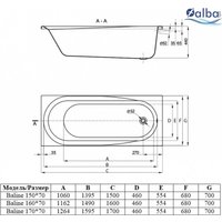 Ванна Alba Spa Baline 170x70 (черный глянец)