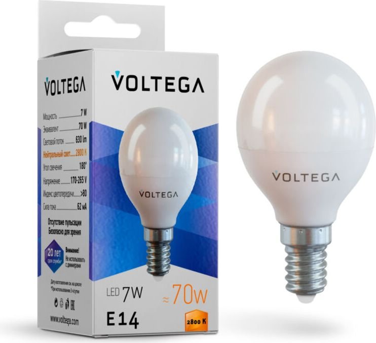 Светодиодная лампочка Voltega Simple Globe 7W 2800K E14 7054