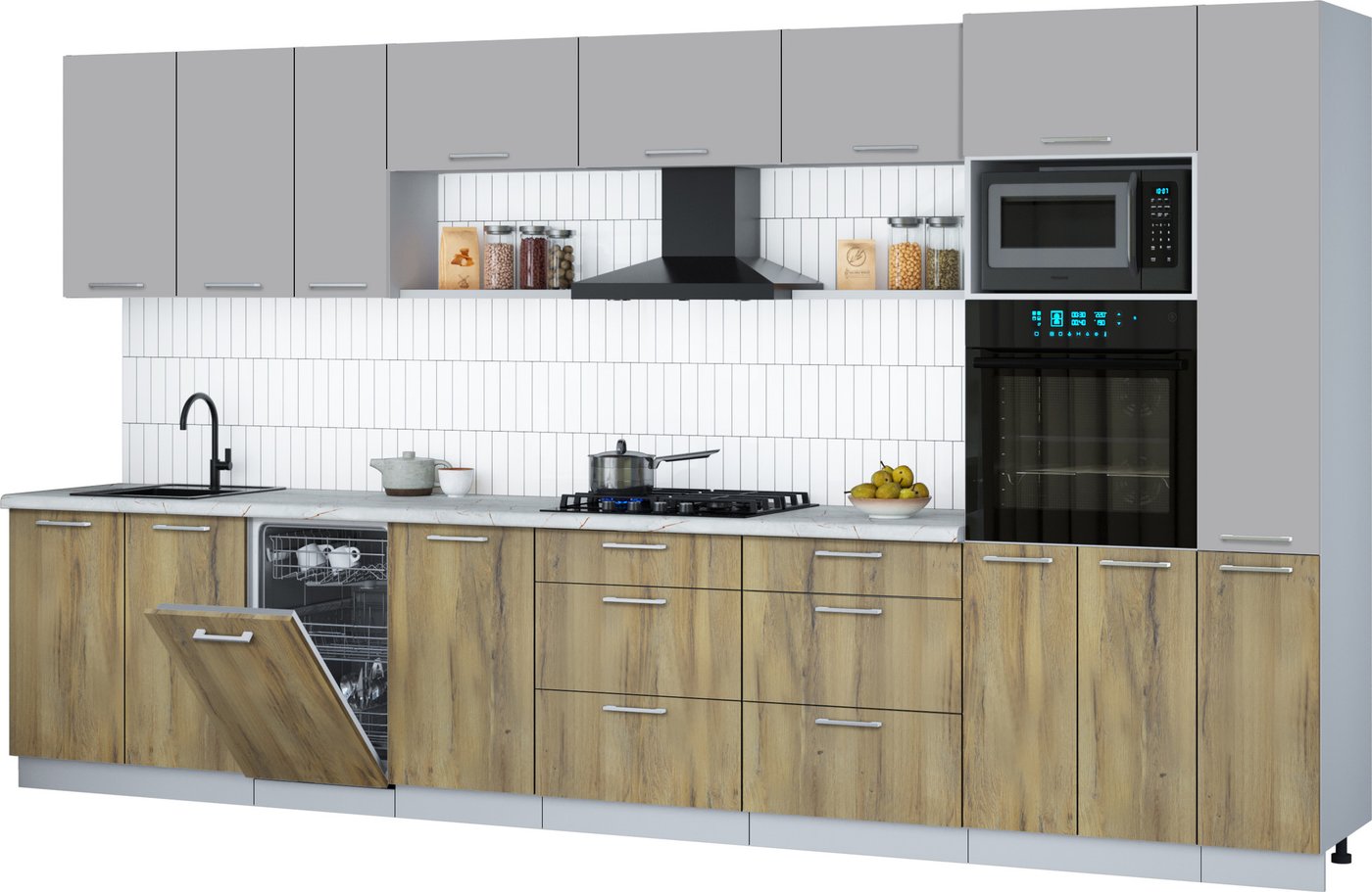 

Готовая кухня Интерлиния Мила Gloss 3.8-ПМ3 (дуб вотан/грей/серый каспий)