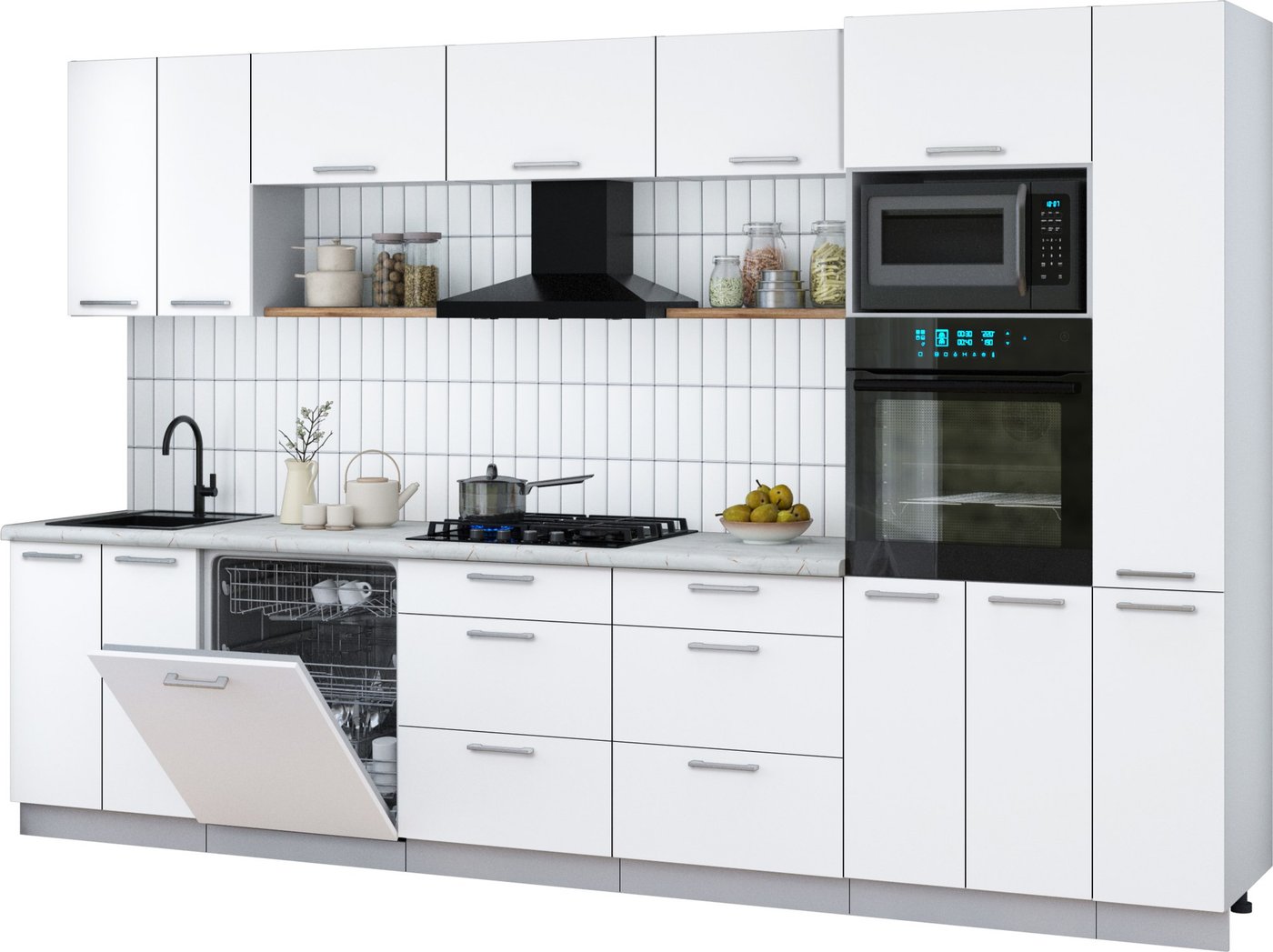 

Готовая кухня Интерлиния Мила Gloss 3.3-ПМ1 (белый/белый/серый каспий)