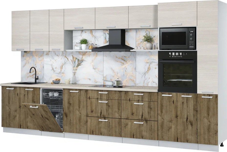 

Готовая кухня Интерлиния Мила Лайт 3.8-ПМ3 (вудлайн кремовый/дуб веллингтон/бискайская сосна)