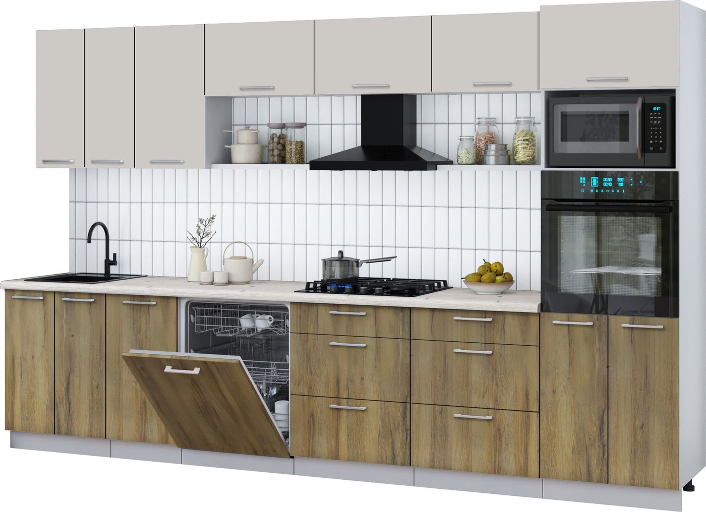 

Готовая кухня Интерлиния Мила Gloss 3.4-ПМ1-2 (дуб вотан/кашемир/бискайская сосна)