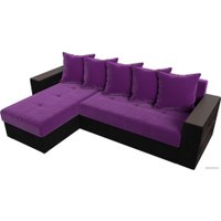 Угловой диван Лига диванов Дубай лайт левый (микровельвет фиолетовый/черный)