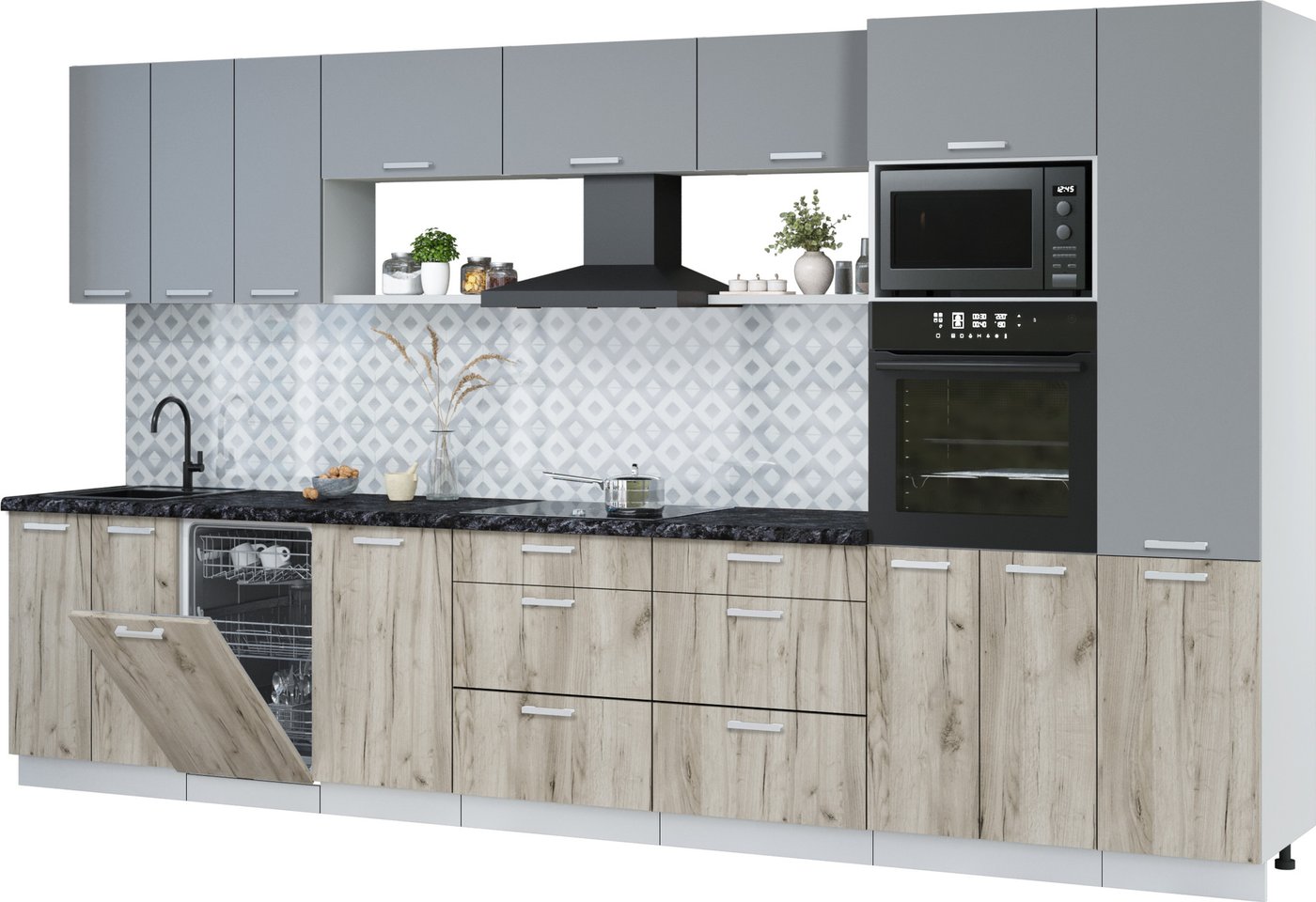 

Готовая кухня Интерлиния Мила Лайт 3.7-ПМ3 (серебро/дуб серый/кастилло темный)