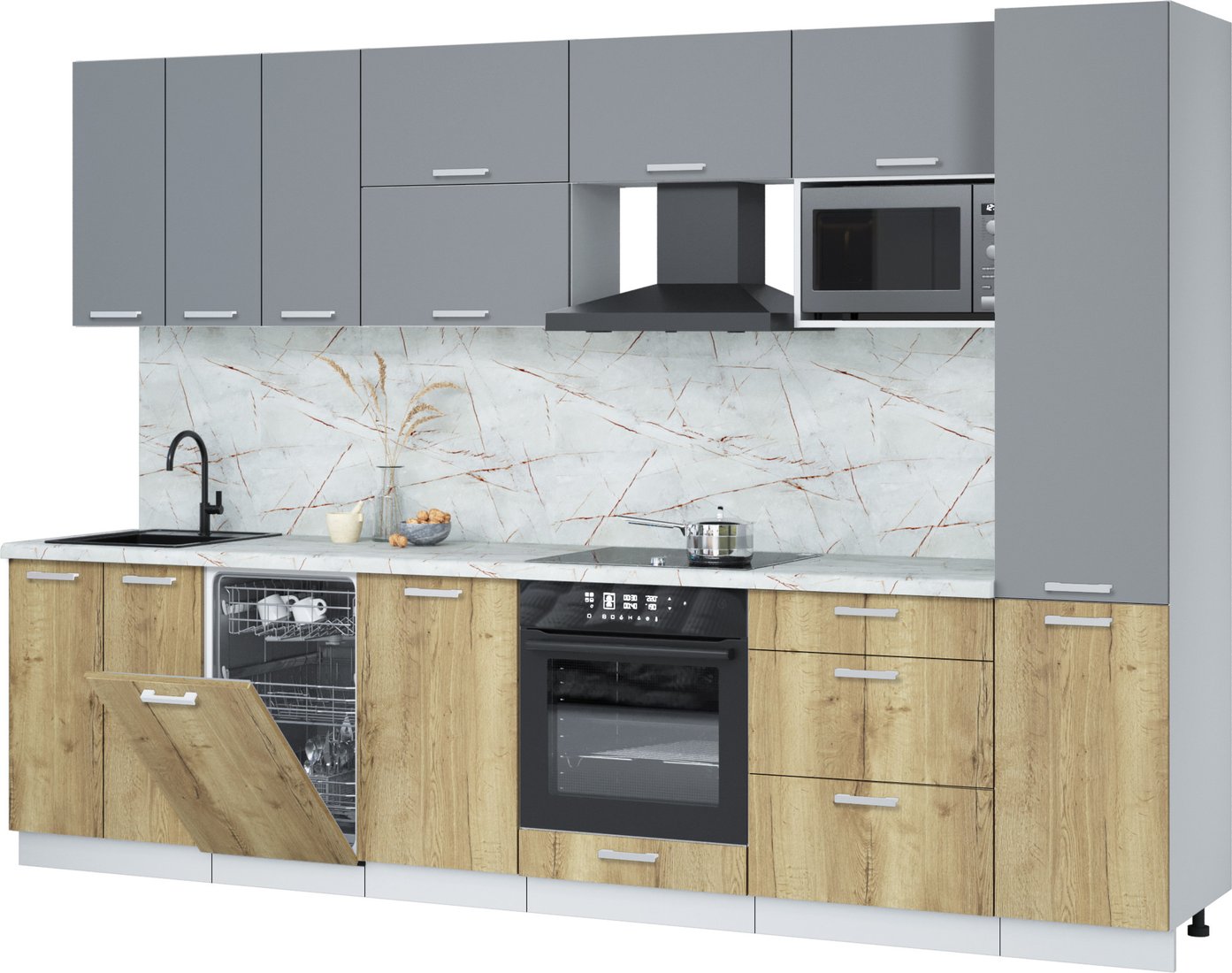 

Готовая кухня Интерлиния Мила Лайт 3.1-ПМ4 (серебро/дуб золотой/серый каспий)