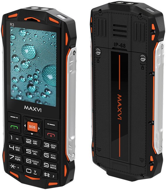 Кнопочный телефон Maxvi R3 (черный/оранжевый)