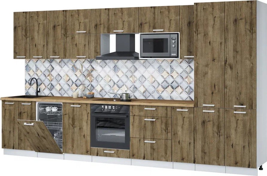 

Готовая кухня Интерлиния Мила Лайт 3.8-ПМ4 (дуб веллингтон/дуб веллингтон/дуб бунратти)