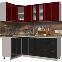 Готовая кухня Интерлиния Мила Пластик 1.2x2.1 (черный глянец/бордо глянец/опал светлый)