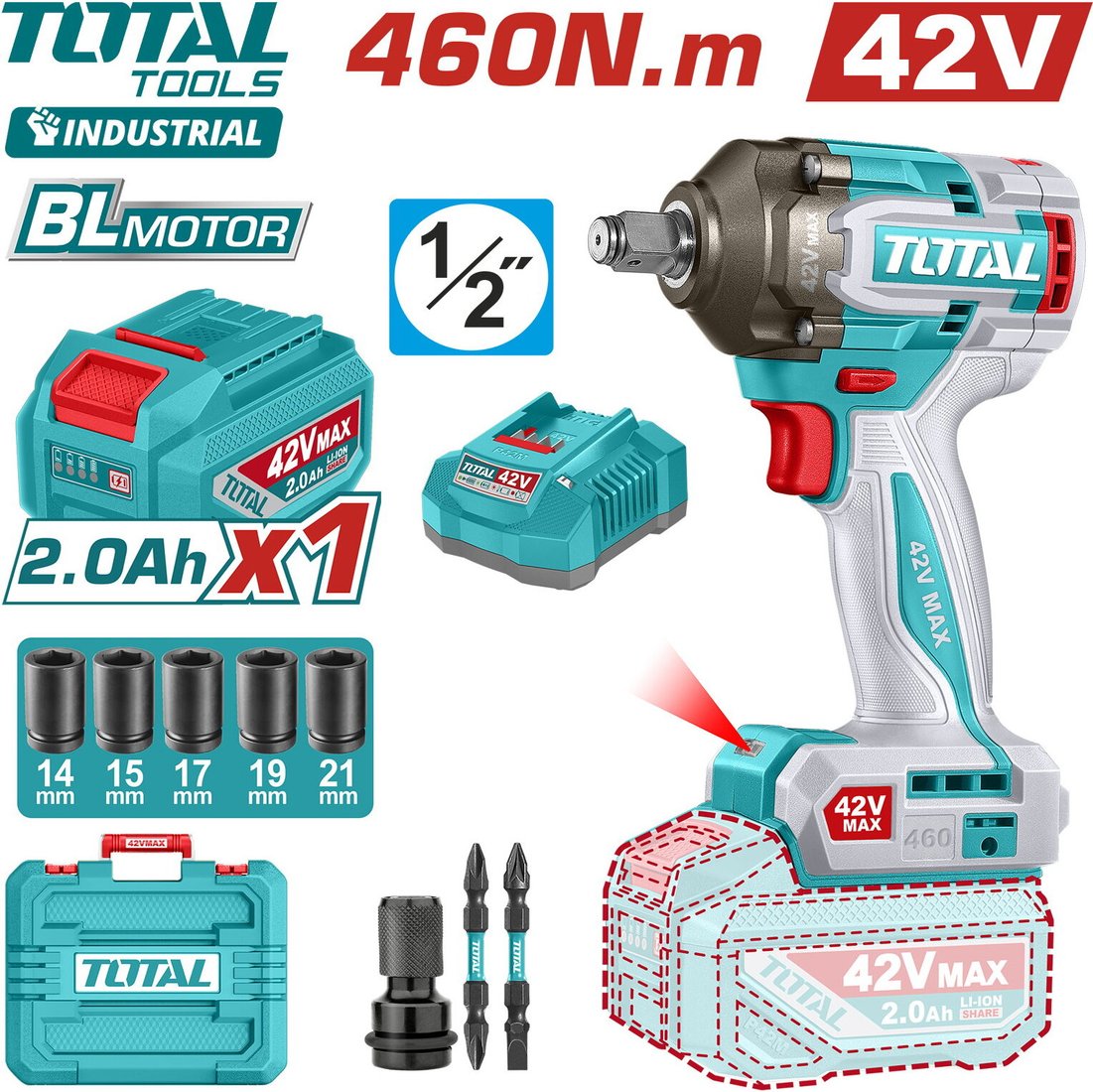 

Гайковерт Total TIWLI42461 (с 1-им АКБ, кейс)