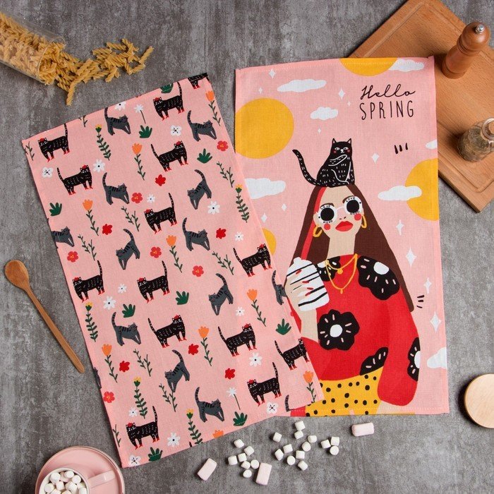 

Набор полотенец Доляна Hello spring 2 шт 7516048 (розовый)