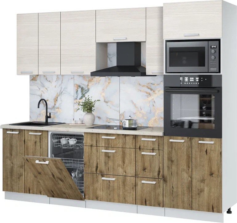 

Готовая кухня Интерлиния Мила Лайт 2.55-ПМ3 (вудлайн кремовый/дуб веллингтон/бискайская сосна)