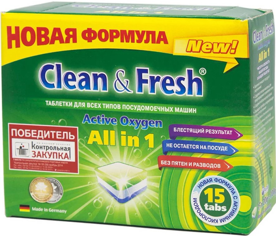 

Таблетки для посудомоечной машины Clean&Fresh All In 1 4660002310031 (15 шт)