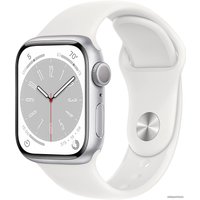 Умные часы Apple Watch Series 8 41 мм (алюминиевый корпус, серебристый/белый, спортивный силиконовый ремешок M/L)