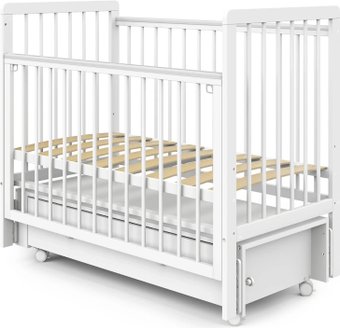 Классическая детская кроватка Indigo Vista продольный маятник, ящик (белая аляска)