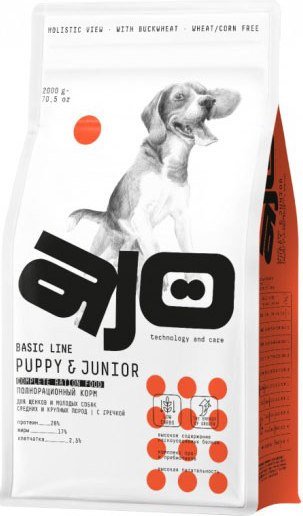 Сухой корм для собак AJO Dog Puppy & Junior с гречкой для средних и крупных пород 2 кг
