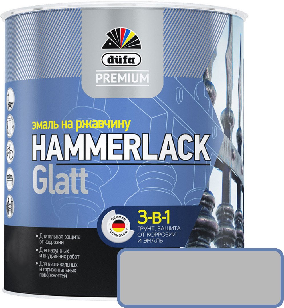 

Эмаль Dufa Hammerlack на ржавчину гладкая RAL7040 (2 л, серый)