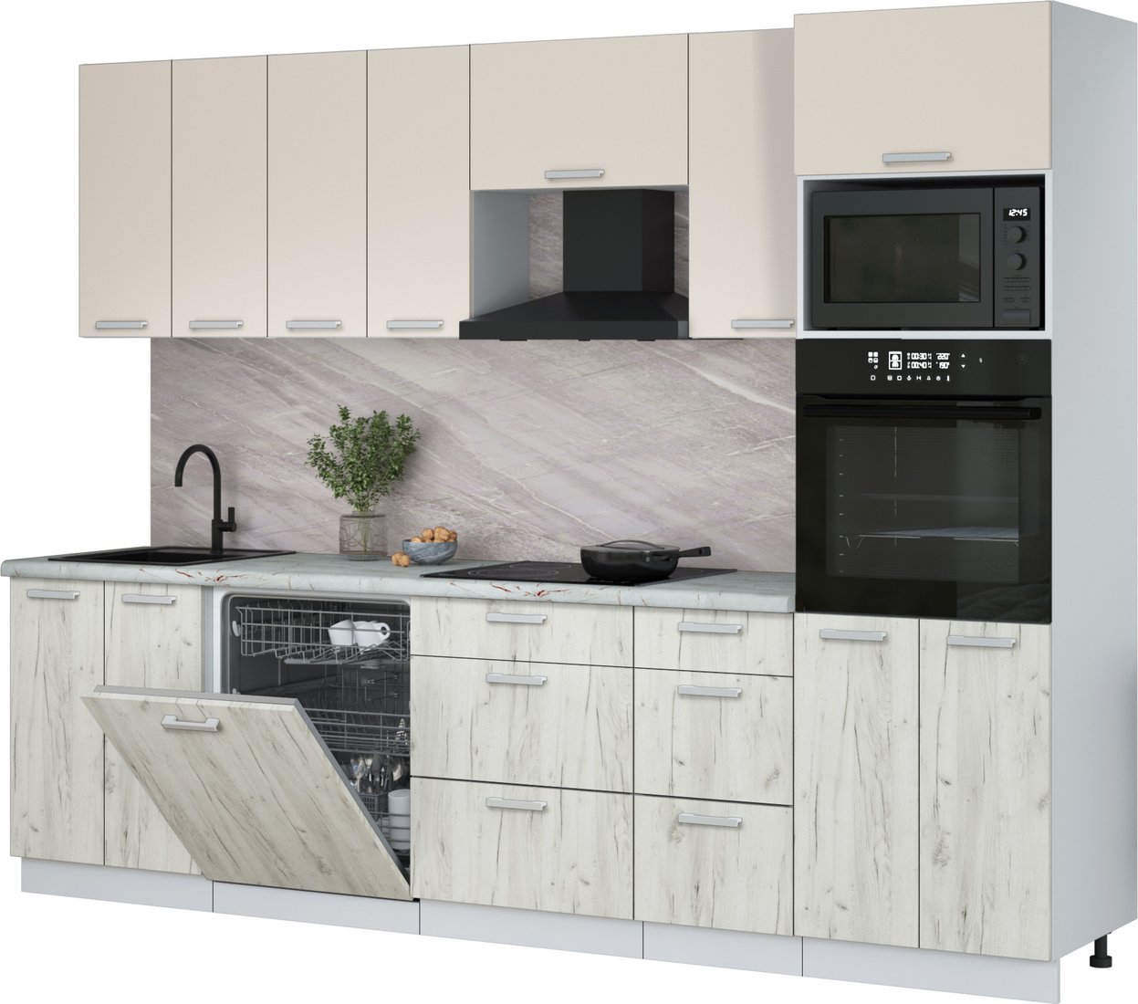 

Готовая кухня Интерлиния Мила Лайт 2.8-ПМ1 (персидский жемчуг/дуб белый/серый каспий)