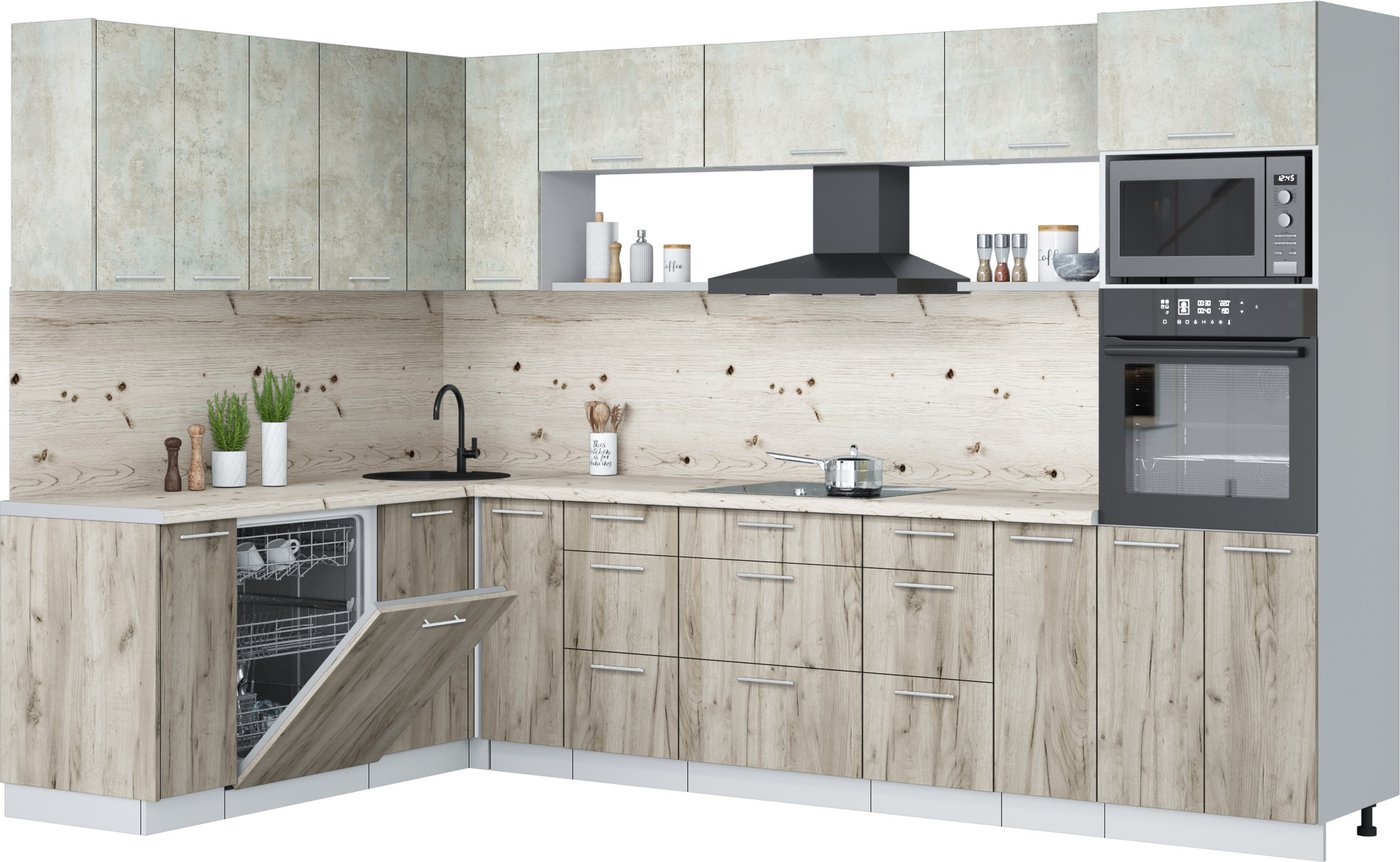 

Готовая кухня Интерлиния Мила Лайт 1.896х3.18 (бетон лайт/дуб серый/бискайская сосна)