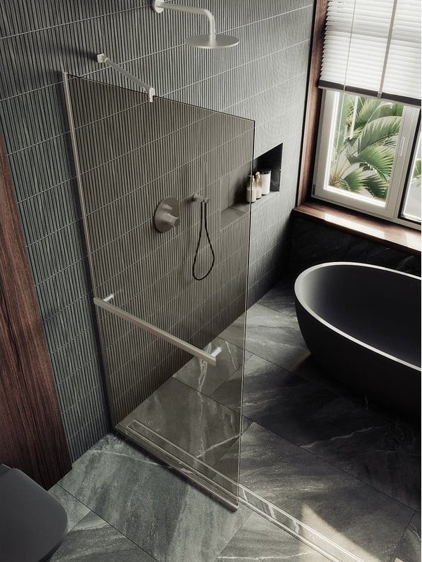 Душевая стенка MaybahGlass 89x195 MGD-733-5у (бронзовое стекло/хром матовый)