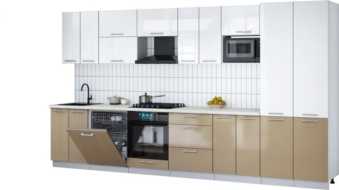 

Готовая кухня Интерлиния Мила Gloss 3.8-ПМ2 (капучино глянец/белый глянец/опал светлый)