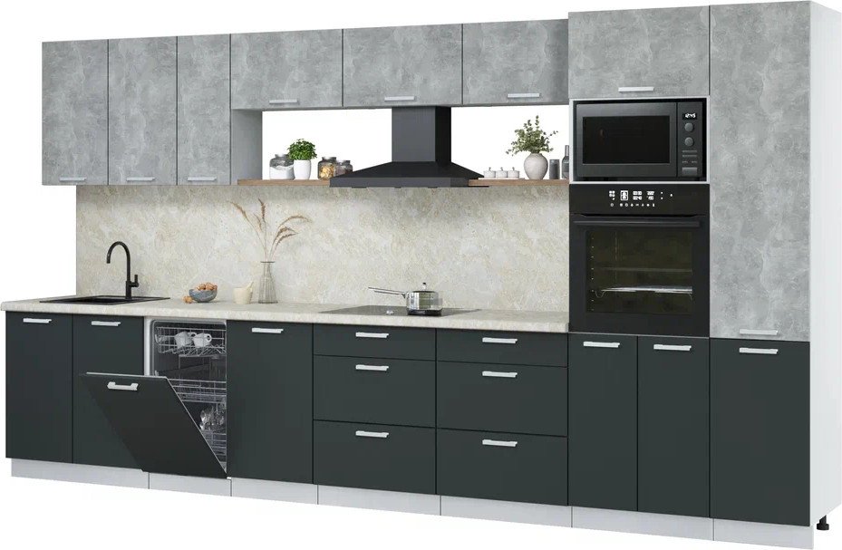 

Готовая кухня Интерлиния Мила Лайт 3.9-ПМ3 (бетон/антрацит/опал светлый)