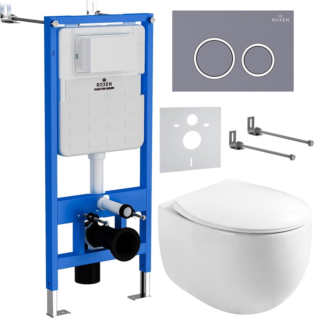 

Унитаз подвесной Roxen Egg в комплекте с инсталляцией StounFix Dual Fresh 6 в 1 966160 (кнопка: серый бетон)