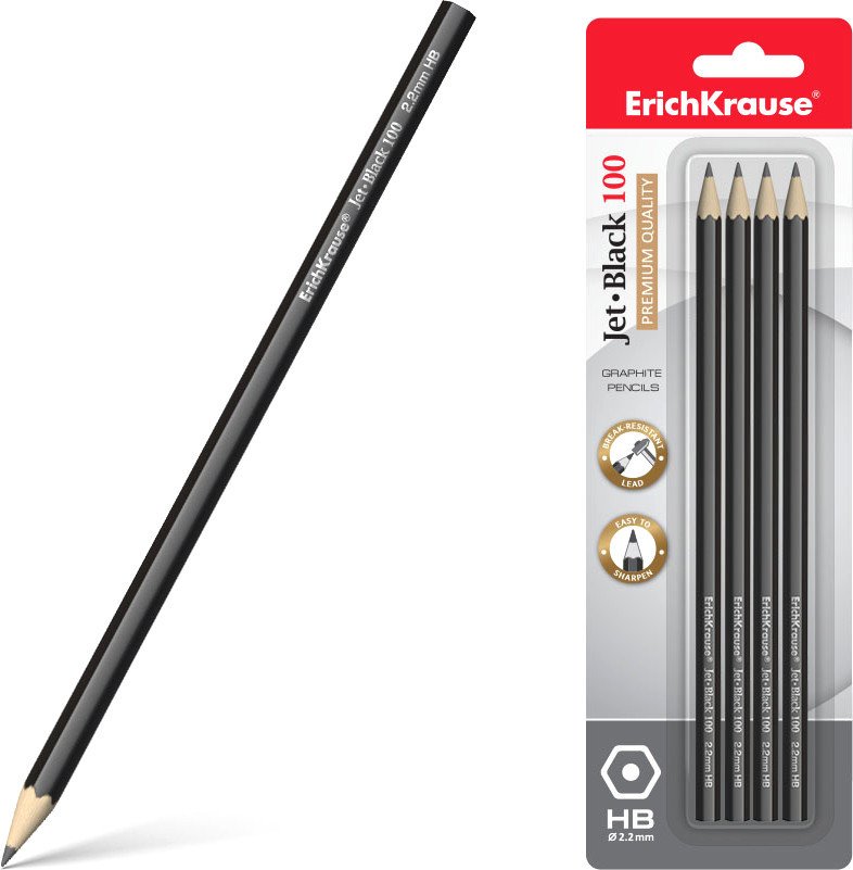 

Набор простых карандашей Erich Krause Jet Black 100 HB 45477 (4 шт)