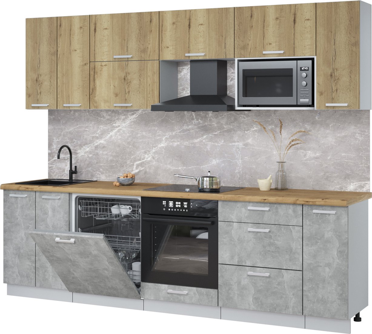 

Готовая кухня Интерлиния Мила Лайт 2.7-ПМ2 (дуб золотой/бетон/дуб бунратти)