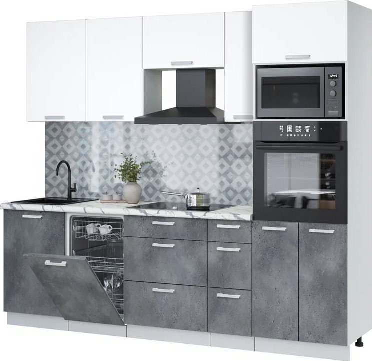 

Готовая кухня Интерлиния Мила Лайт 2.45-ПМ3 (белый платинум/бетон портленд/белый гранит)