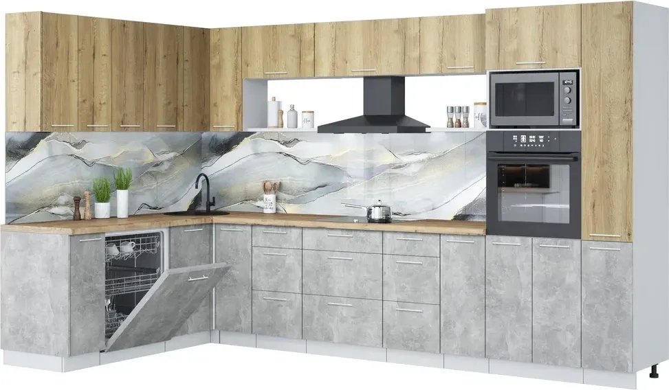 

Готовая кухня Интерлиния Мила Лайт 1.896х3.48 (дуб золотой/бетон/дуб бунратти)