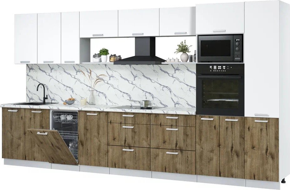 

Готовая кухня Интерлиния Мила Лайт 3.9-ПМ3 (белый платинум/дуб веллингтон/белый гранит)