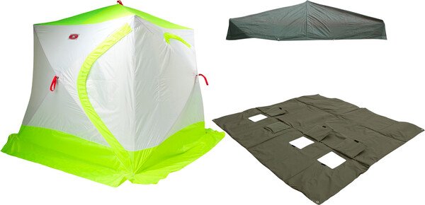 

Палатка для зимней рыбалки Медведь Куб-3 зимняя с полом Оксфорд 600 и накидкой