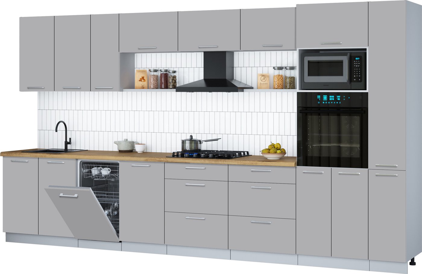 

Готовая кухня Интерлиния Мила Gloss 3.8-ПМ3 (грей/грей/дуб бунратти)