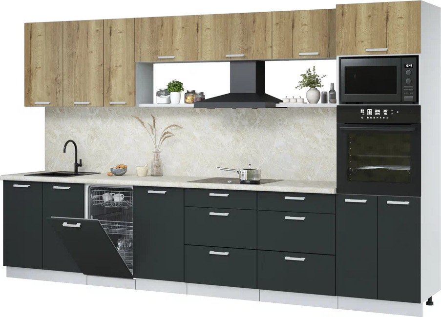 

Готовая кухня Интерлиния Мила Лайт 3.5-ПМ3 (дуб золотой/антрацит/опал светлый)