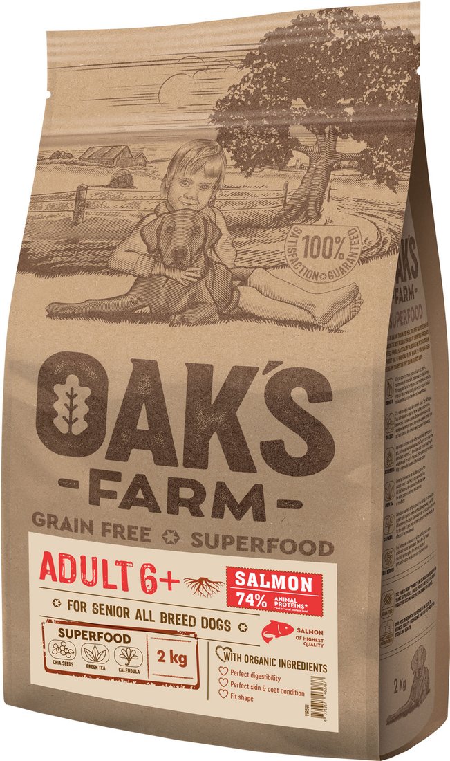 

Сухой корм для собак Oak's Farm Беззерновой для зрелых собак всех пород. Лосось (2 кг)