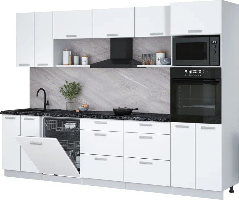 

Готовая кухня Интерлиния Мила Лайт 3.0-ПМ1 (белый платинум/белый платинум/кастилло темный)