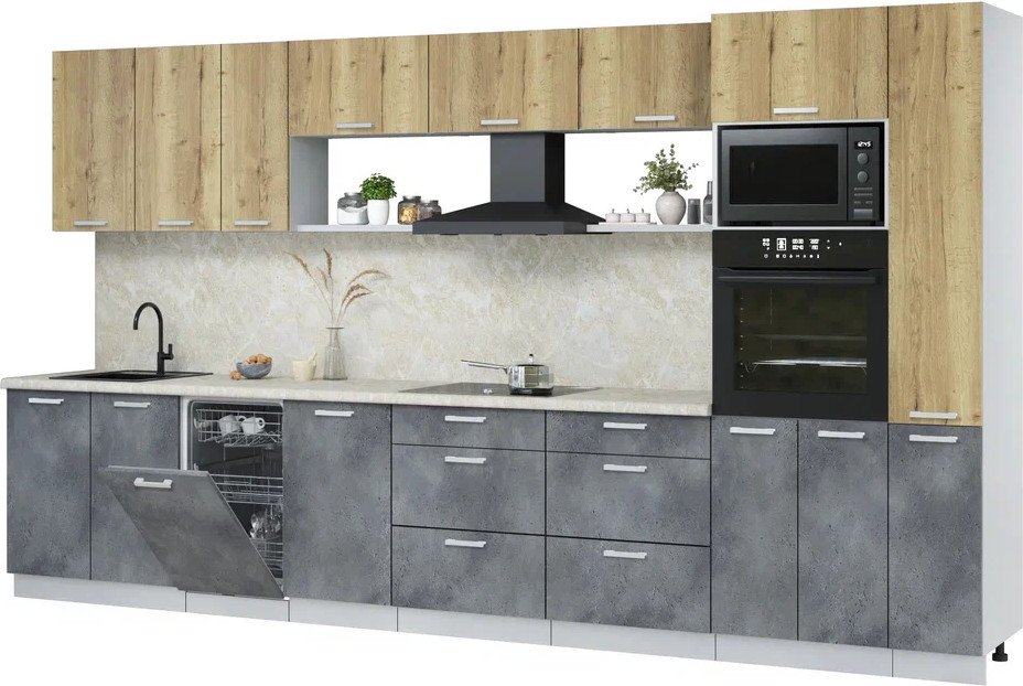 

Готовая кухня Интерлиния Мила Лайт 3.8-ПМ3 (дуб золотой/бетон портленд/опал светлый)