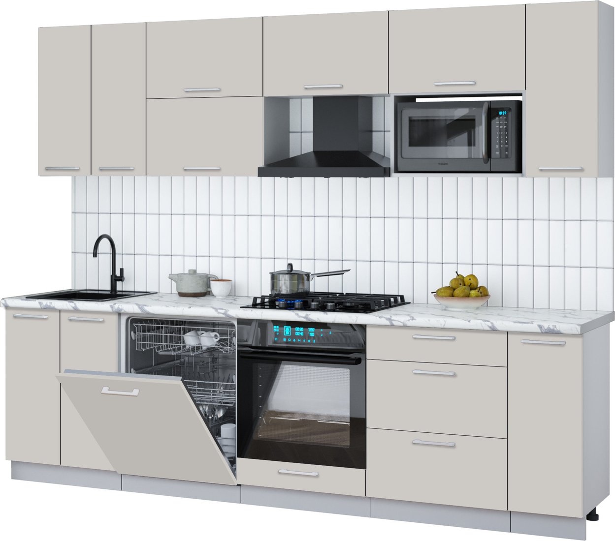 

Готовая кухня Интерлиния Мила Gloss 2.7-ПМ2 (кашемир/кашемир/белый гранит)