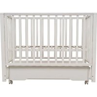 Классическая детская кроватка Indigo Norden универсальный маятник+колеса, ящик (массив березы, белый)