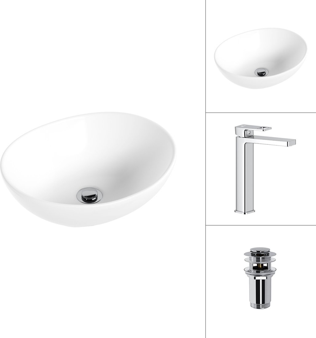 Умывальник Lauter 21652 + Cascade 21СК0655C с донным клапаном 21190CH (хром)