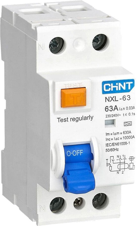 

Устройство защитного отключения Chint NXL-63 1P+N 40А 30мА тип AC 6кА 280723