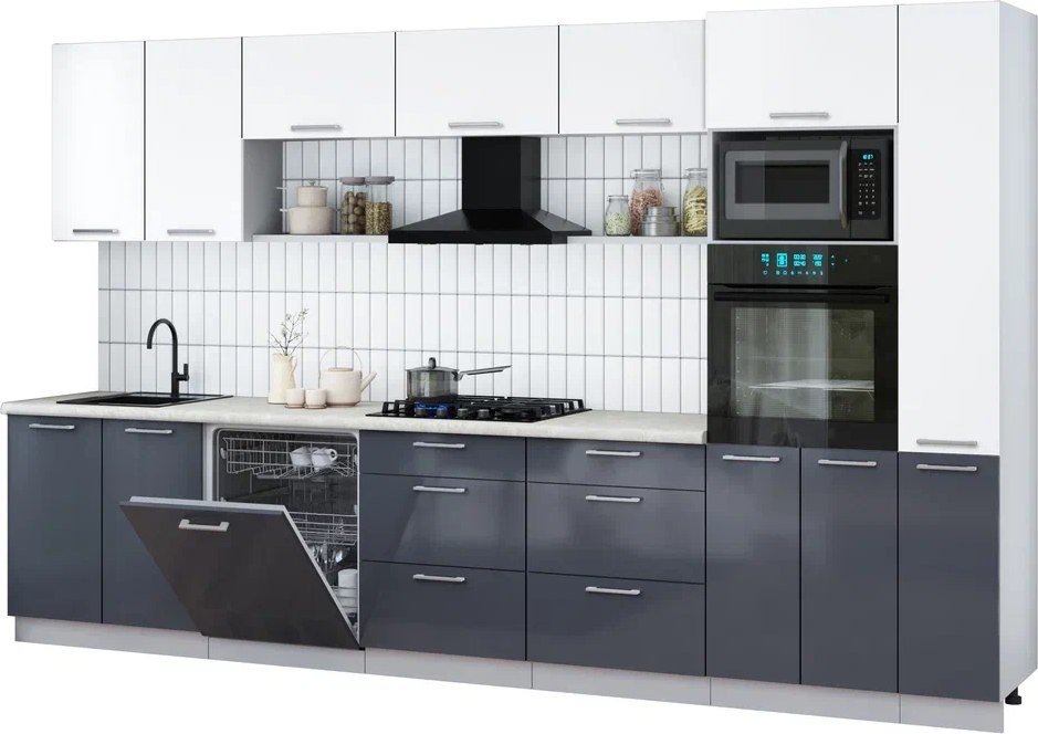 

Готовая кухня Интерлиния Мила Gloss 3.5-ПМ1 (асфальт глянец/белый/опал светлый)