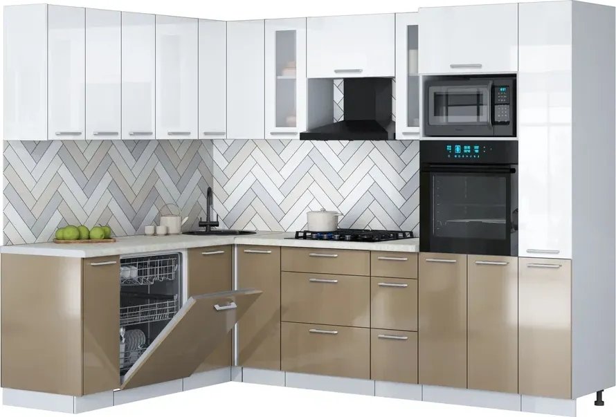 

Готовая кухня Интерлиния Мила Gloss 1.896х2.68 (капучино глянец/белый глянец/опал светлый)