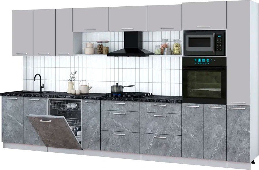 

Готовая кухня Интерлиния Мила Gloss 3.8-ПМ1 (керамика/грей/кастилло темный)