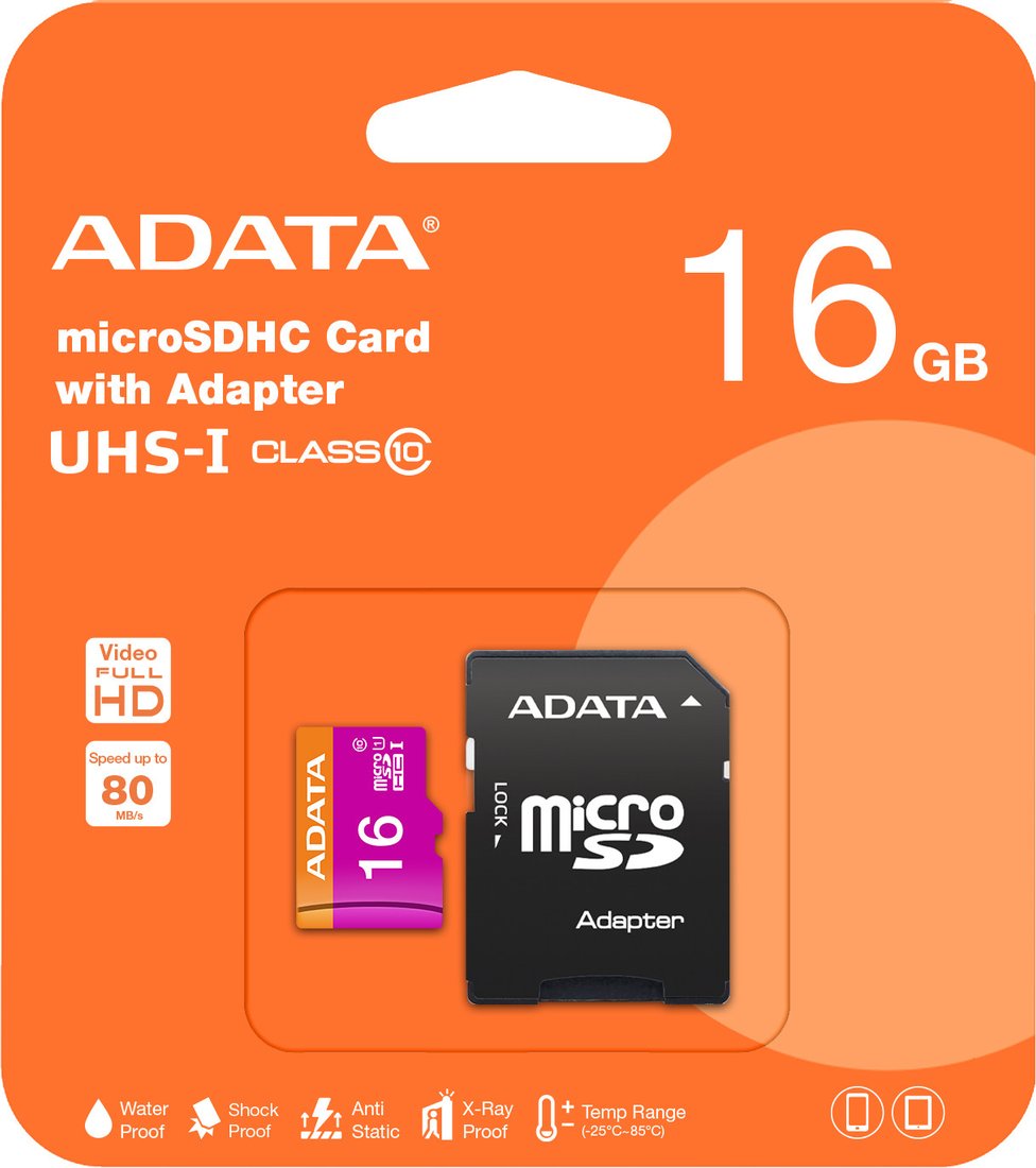 

Карта памяти ADATA Premier microSDHC UHS-I U1 (10 Class) 16 Gb (AUSDH16GUICL10-RA1)