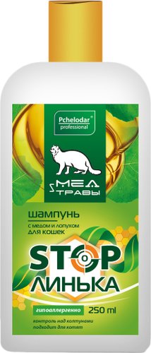 Шампунь Pchelodar Мед и травы Stop линька с медом и лопухом для кошек (250 мл)